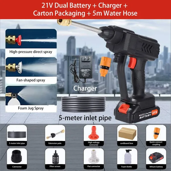 200 Bar Cordless High Pressure Cleaner With 2 Batteries, Portable Power Washer With Spray Gun