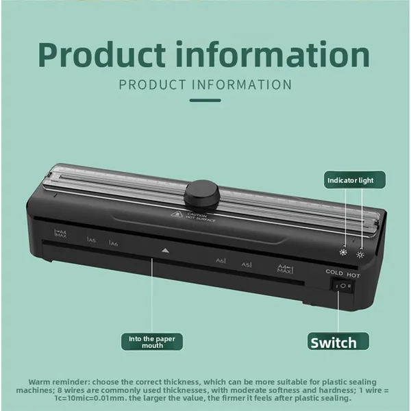 NEW Photo Laminator Machine, A4 Document & Picture Thermal Laminator For Home Office Use, FNL009 Black With 15 Pcs A4/A5/A6 Laminating Pouches Set