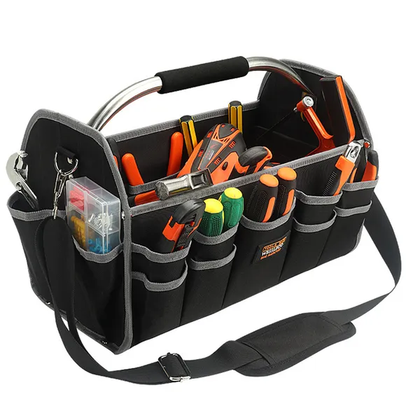 16 Inch Heavy Duty Electrician's Tool Bag Large Capacity Woodworking Handbag Toolbag Open Top Softsided Storage Organizer