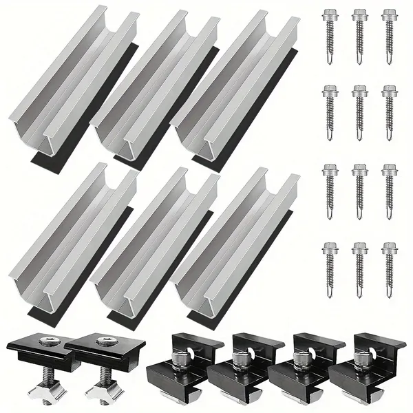 12cm U-shaped Rail Solar Photovoltaic Bracket Silver Rail Six-piece Set