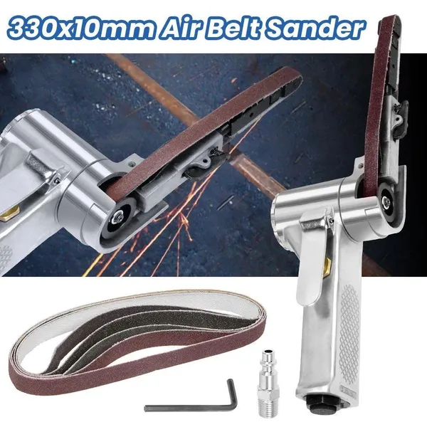 10mm Pneumatic Belt Sander, Lightweight Handheld Air Powered Grinder Polisher With 5 Sanding Belts