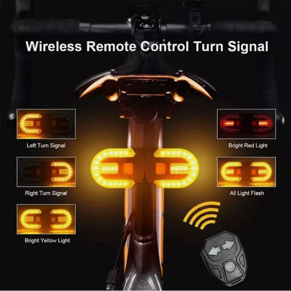 USB Rechargeable Bicycle Tail Light, LED Turn Signal Rear Light With Remote Control, 5 Modes, IPX5 Waterproof
