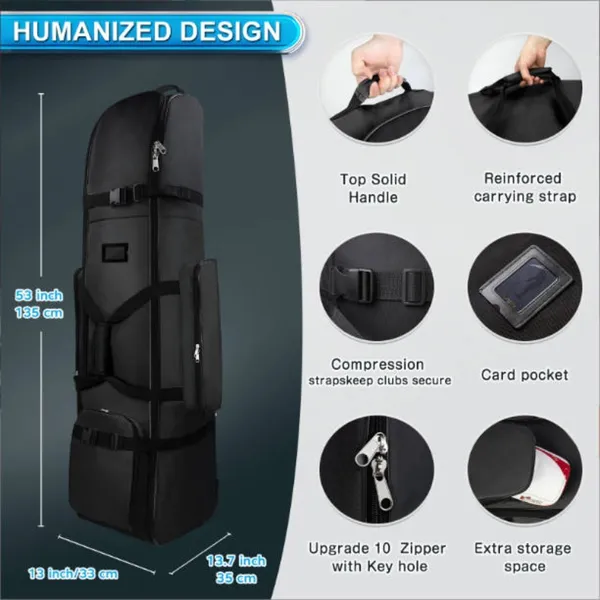 Golf Travel Bag With Wheels, Oxford Cloth Wear-Resistant Soft Sided Foldable Golf Club Bag Covers, For Airlines Golf Aviation Bag