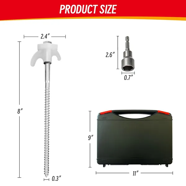 20-Pack Heavy-Duty Screw-In Tent Stakes | Glow-in-the-Dark Heads | Hex Driver & Storage Box Included
