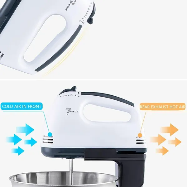 Automatic Electric Hand Mixer With Stand And Bowl - Household Multi-Purpose Dough Kneader And Egg Beater For Baking, Whipping, And Cooking