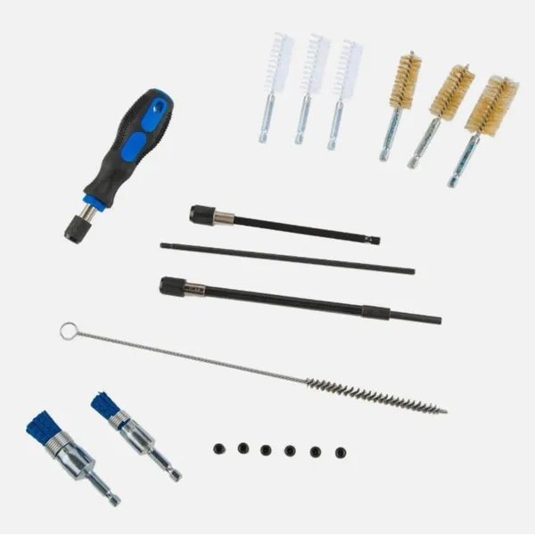 Tool For Repairing And Cleaning Fuel Injector Seats, Made Of Carbon Steel, Featuring A Black, Silver, And Blue Design
