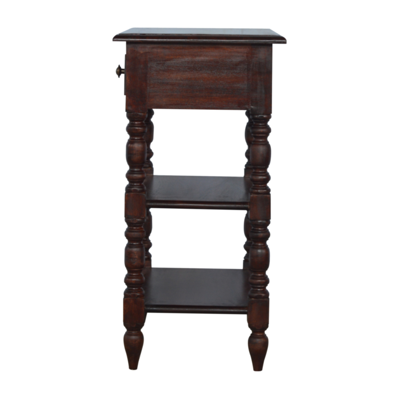 Solid Wood Turned Occasional Table, 1 Drawer,2 Big Shelves, Dark Brown — image 5