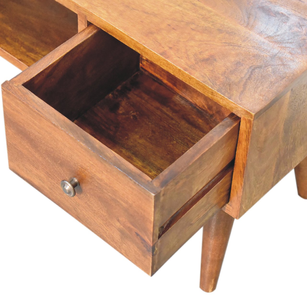 Solid Wood Classic Chestnut Coffee Table, 2 Drawers, 1 Open Slot, Dark Brown — image 4