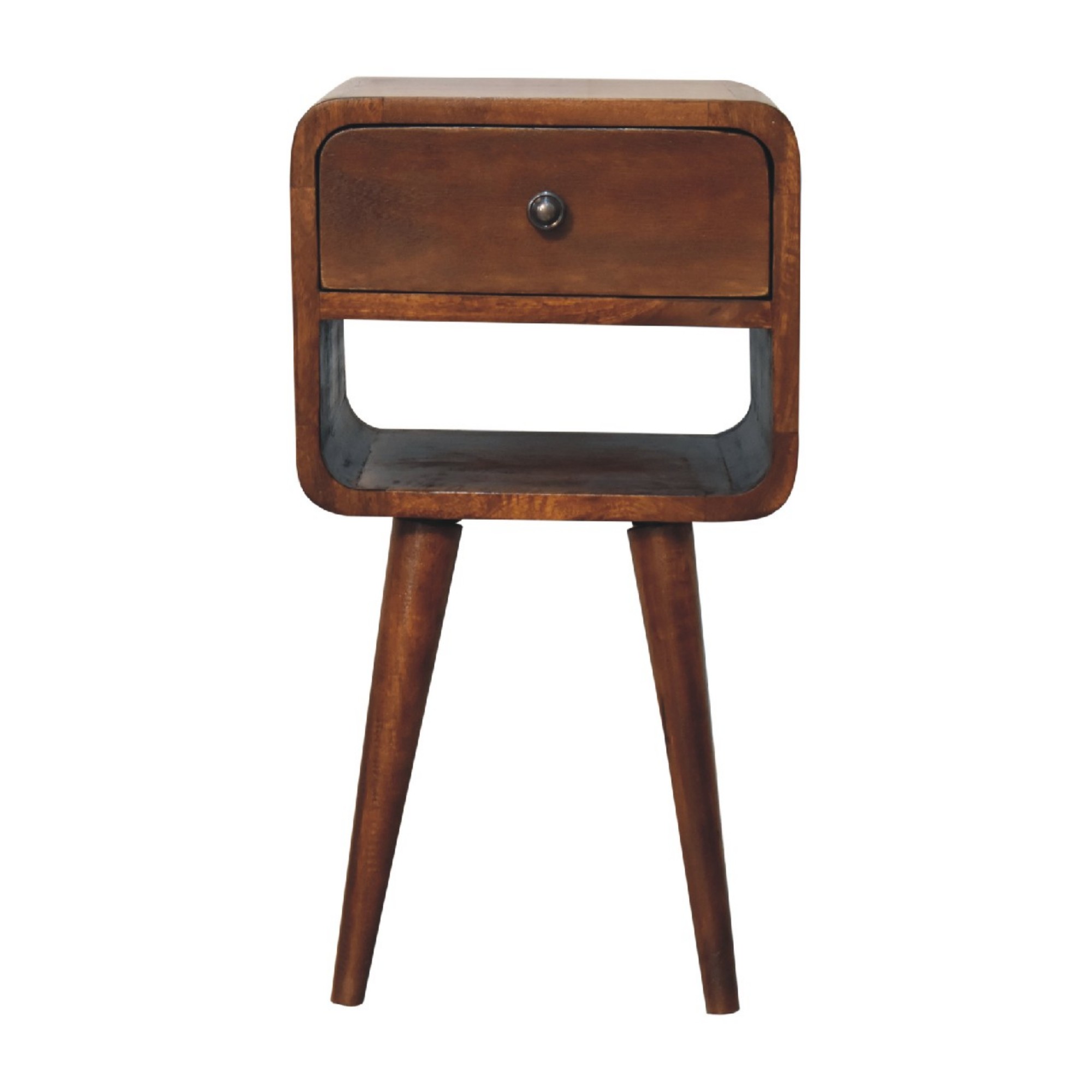 Solid Wood Mini Chestnut Curve Lower Bedside, 1 Drawer And Open Slot, Dark Brown — image 2