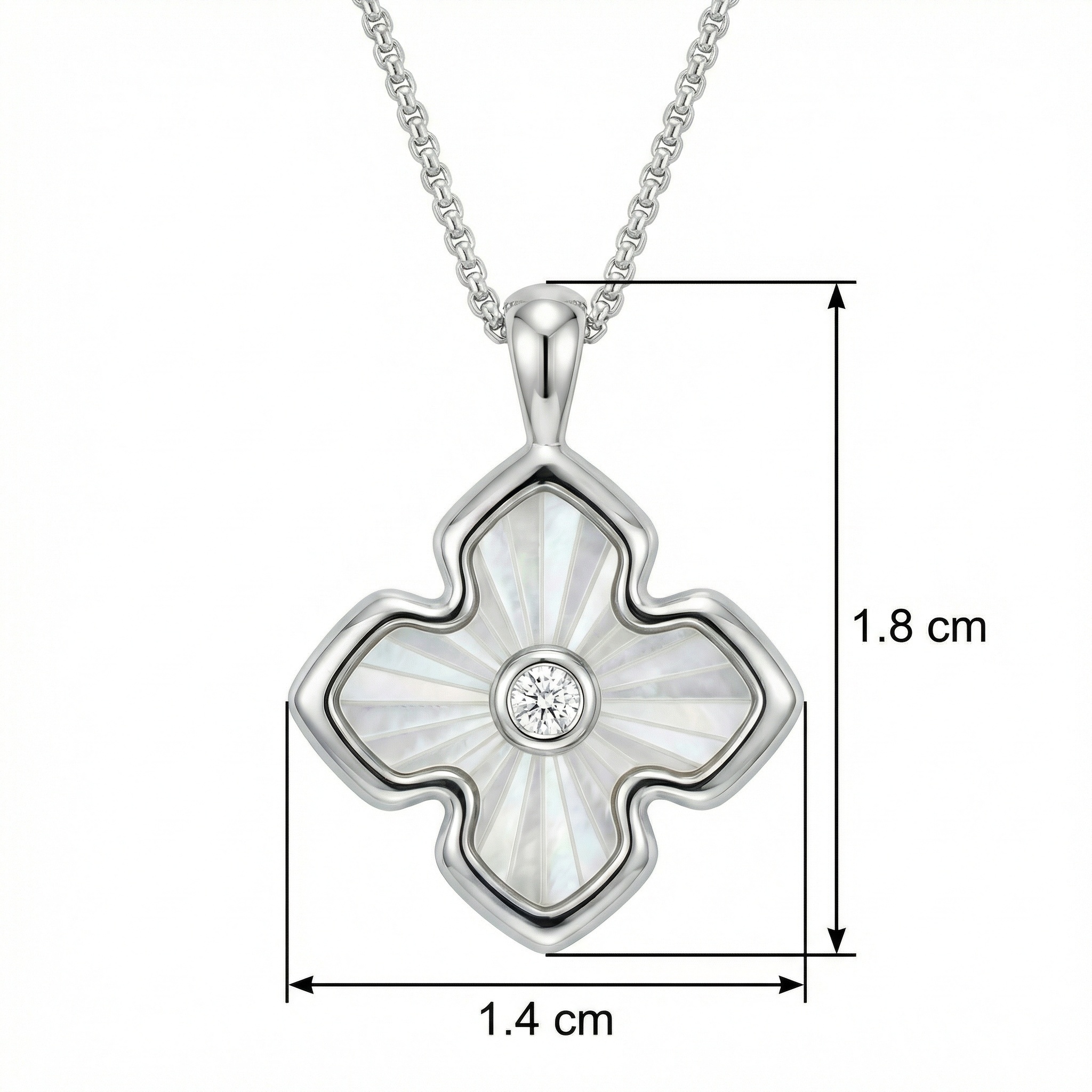 925 Sterling Silver Elegant Mother-of-Pearl and Diamond Clover Pendant in Sterling Silver 