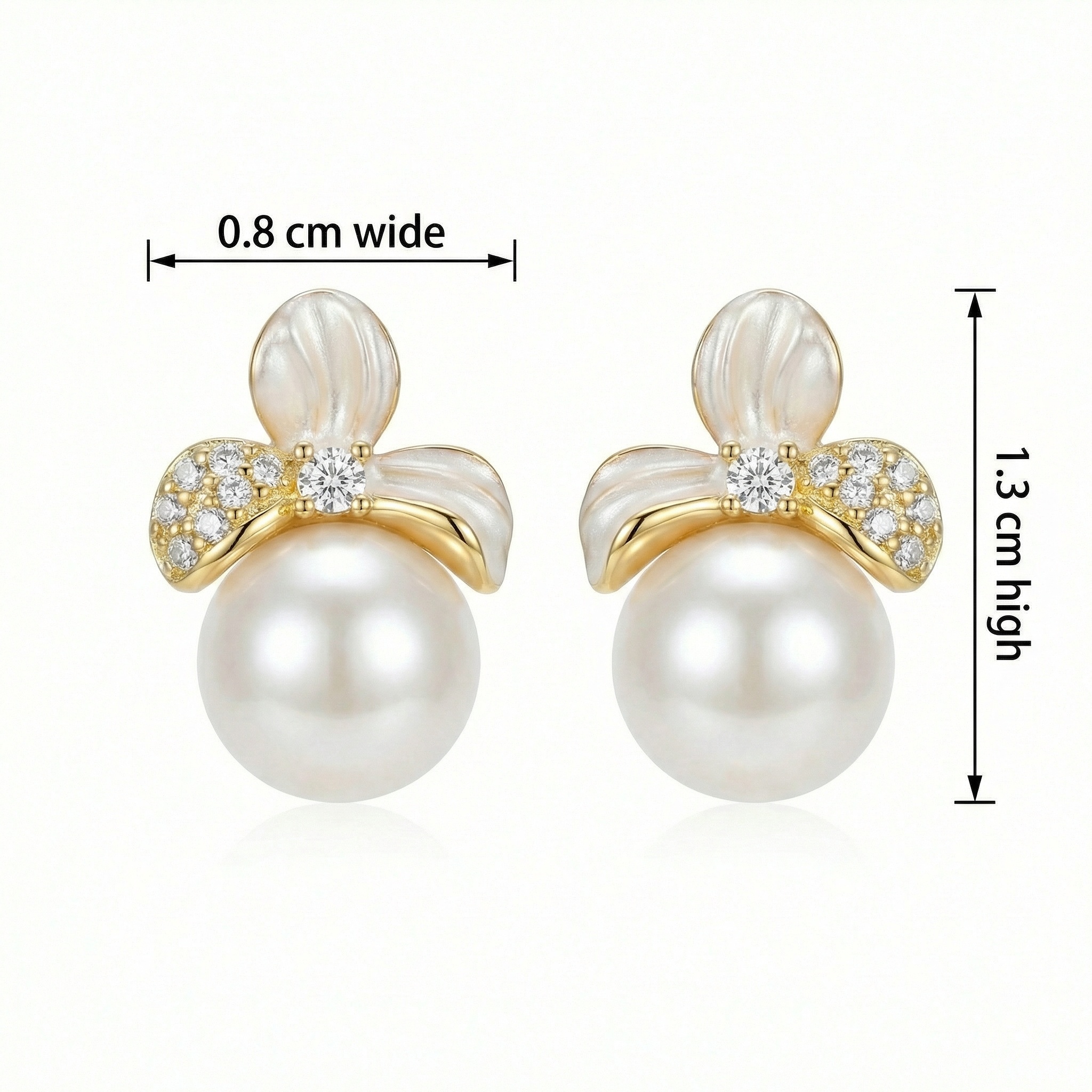 925 Sterling Silver Elegant Floral Pearl Stud Earrings with Sparkling Accents and White Enamel Petals 