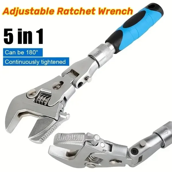 5-in-1 10'' Adjustable Ratchet Wrench With 180° Foldable Head - Dual Torque And Pipe Tool, No Assembly Required