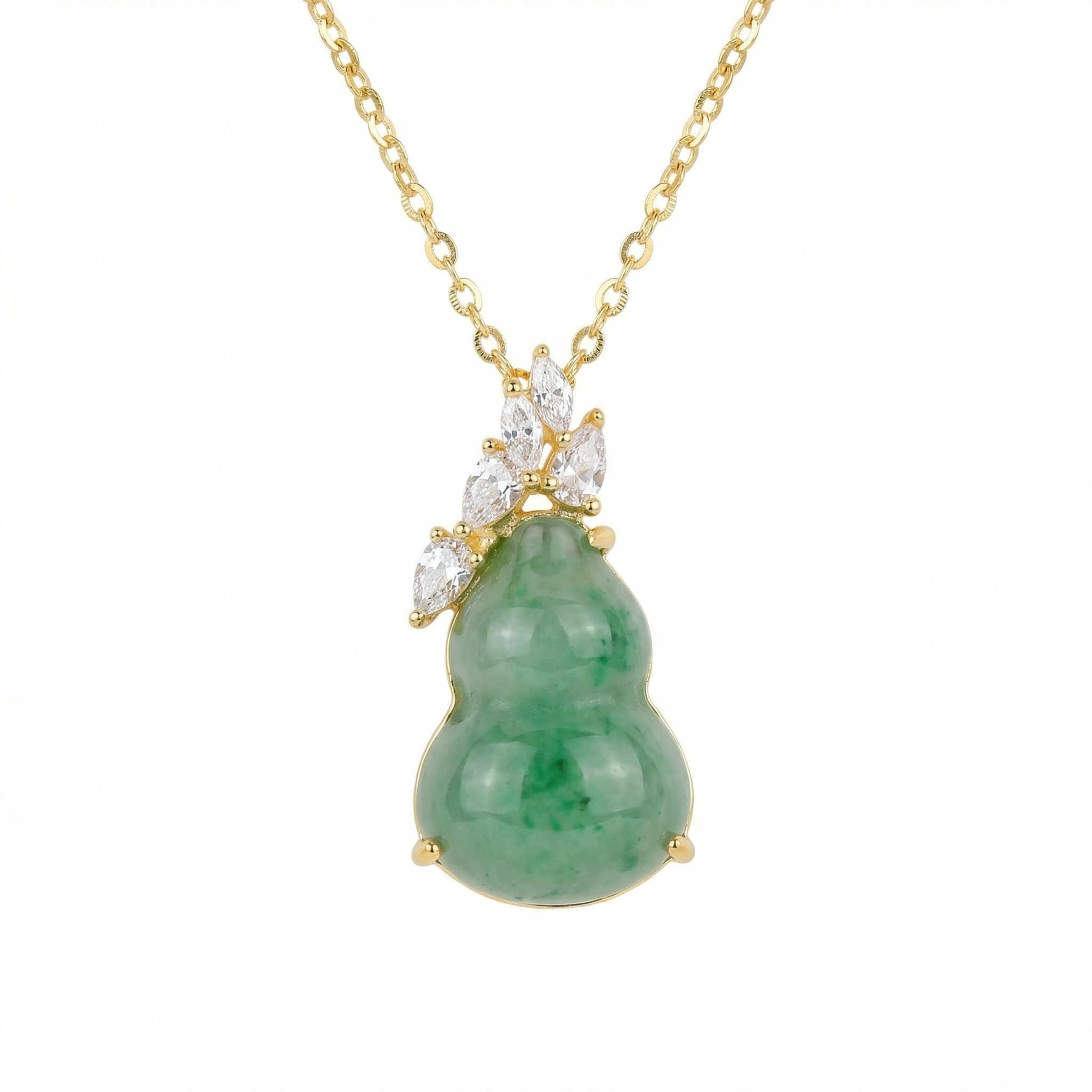 Sterling Silver Jadeite Hulu Pendant Necklace