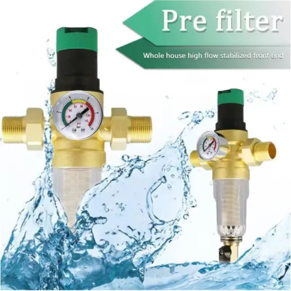 3/4 Inch Water Pressure Reducer With Gauge And Mesh Filter, For RV, Home