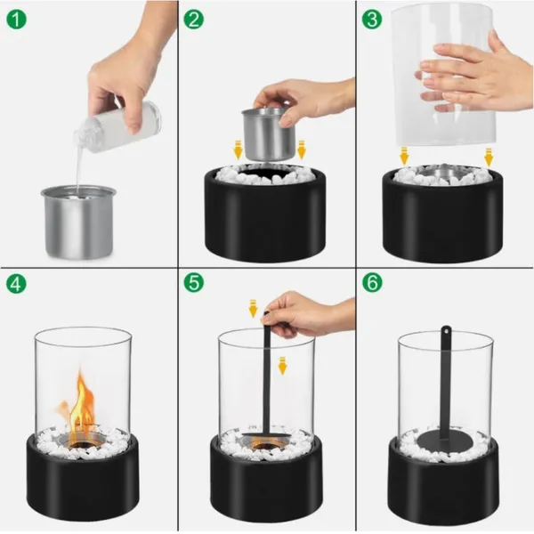Bioethanol Cylindrical Fireplace Modern Tabletop Freestanding Decorative Fireplace Fire Column Made Of Stainless Steel And Glass Patio Fireplace For Balcony, Living Room