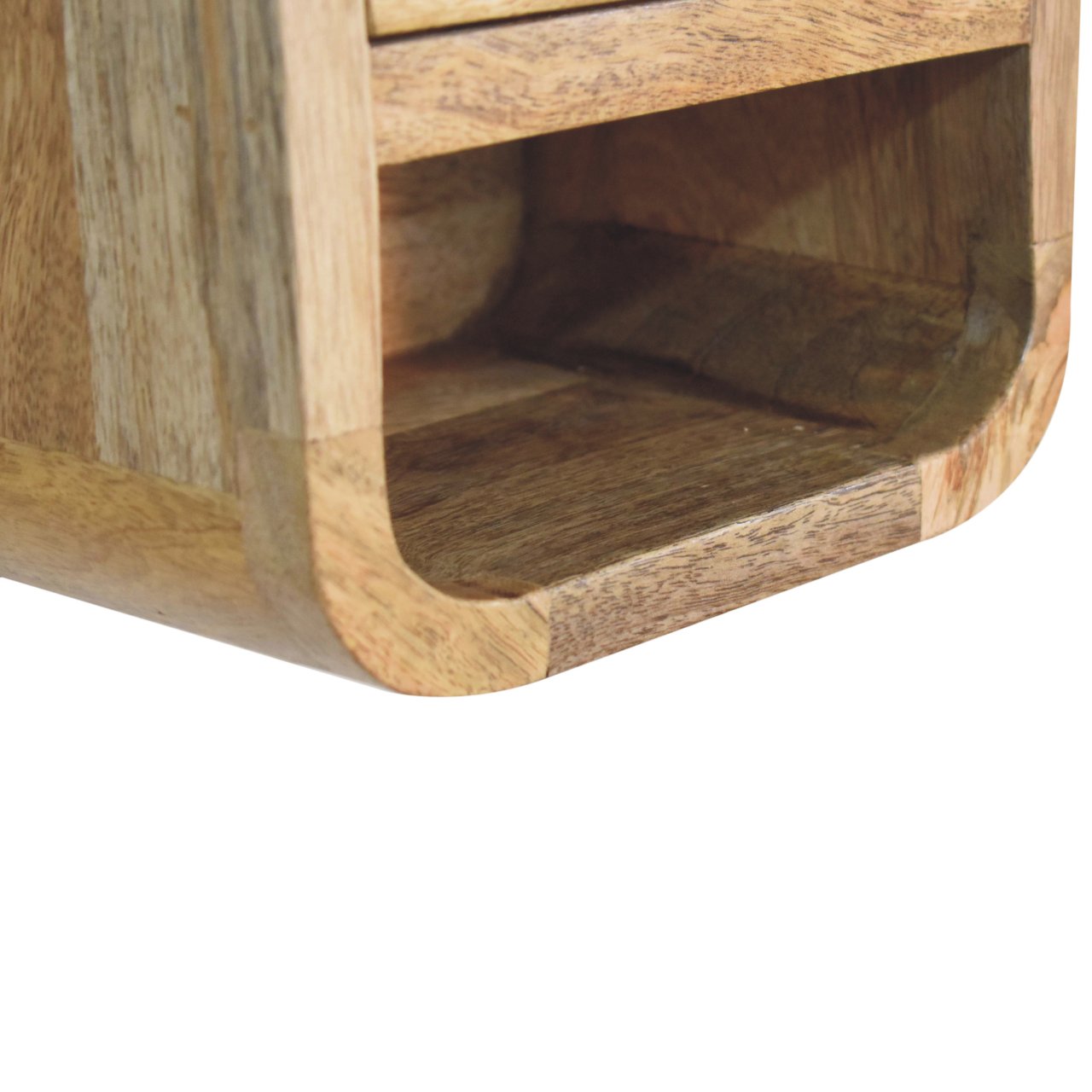 Solid Wood Extra Mini Curved Oak-ish Bedside With Open Slot, 1 Drawer, 1 Shelf — image 2