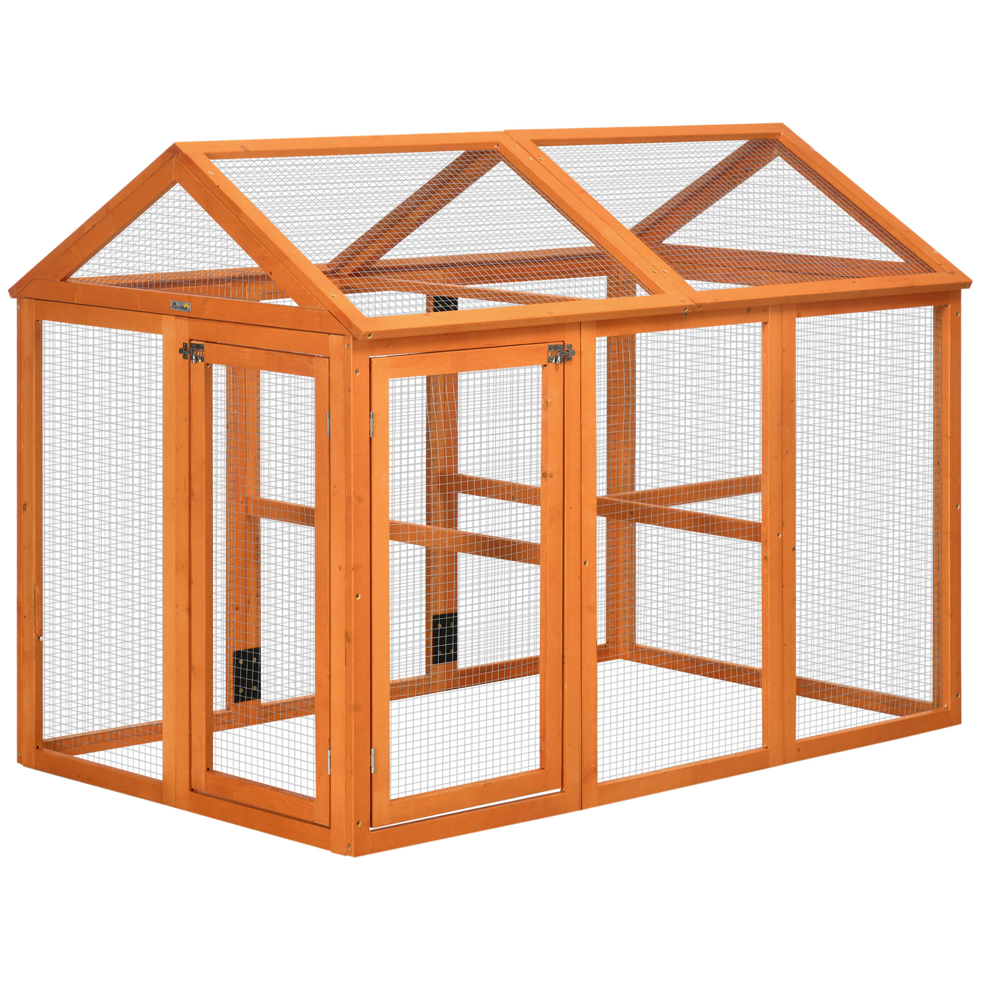 PawHut Chicken Run, Wooden Large Chicken Coop, Combinable Design With Perches & Doors For Outdoor, Backyard, Farm, 4.6' X 2.8', Orange