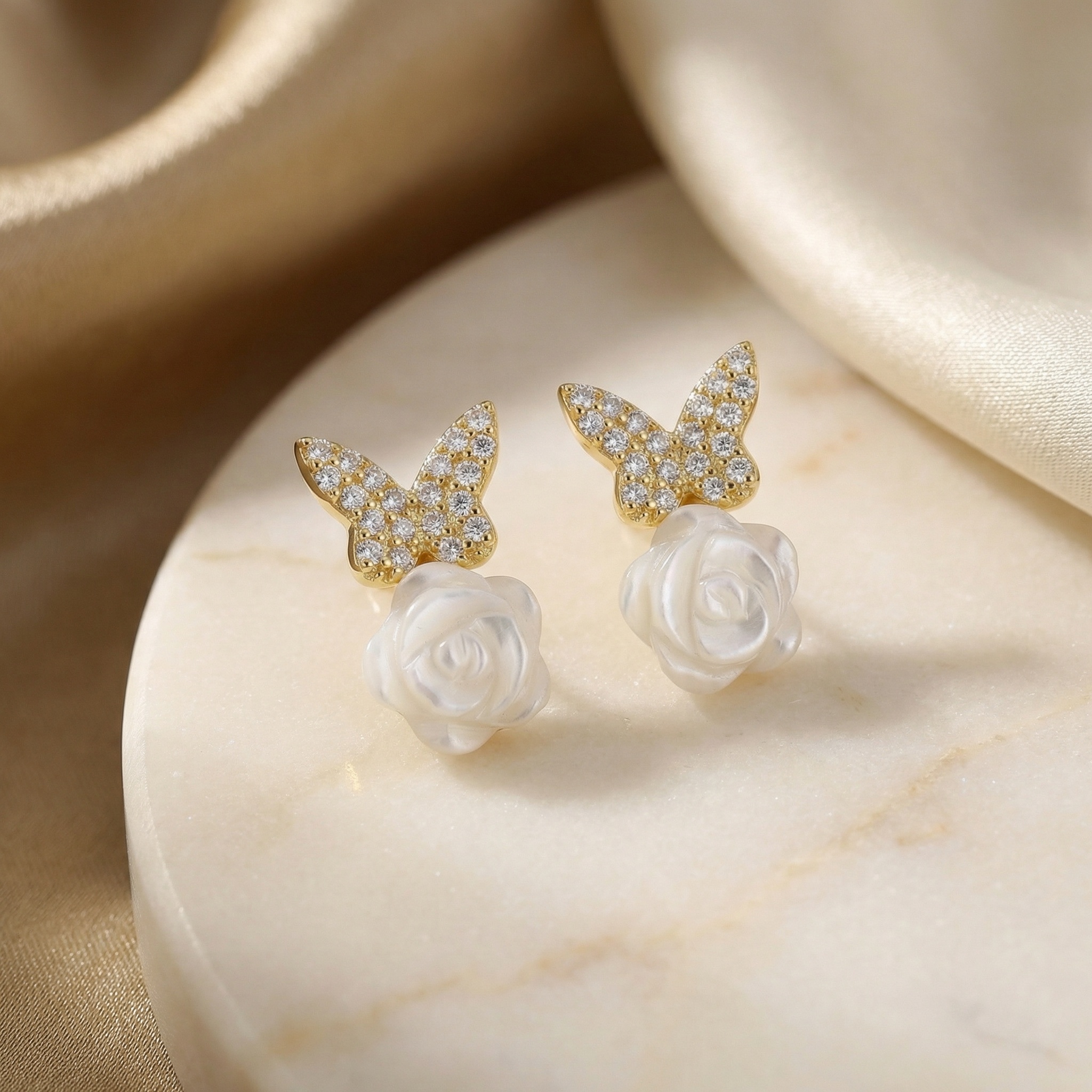 Sterling Silver Butterfly Rose Earrings, picture 2 of 3