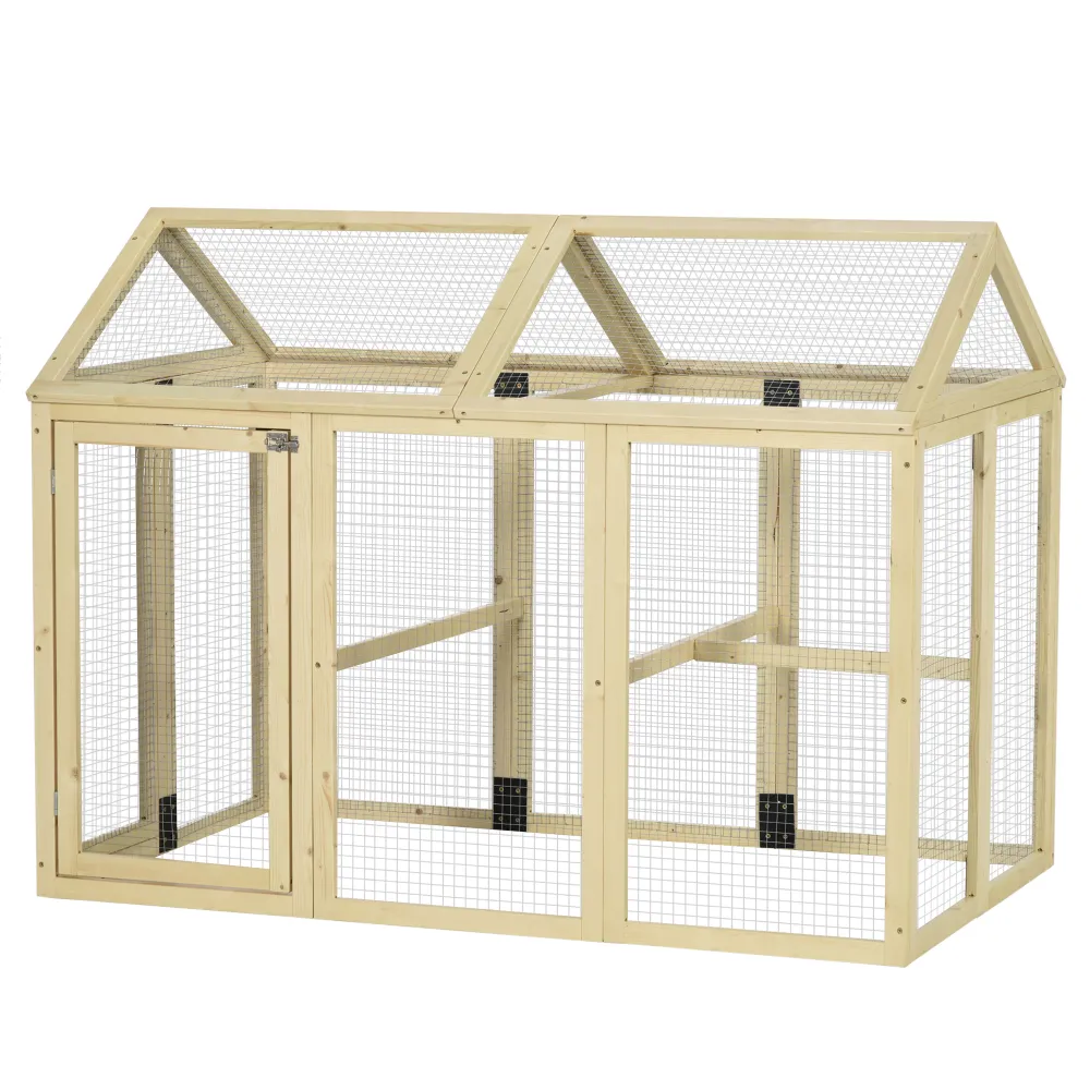 PawHut Chicken Run, Wooden Large Chicken Coop, Combinable Design With Perches & Doors For Outdoor, Backyard, Farm, 4.6' X 2.8', Nature Wood