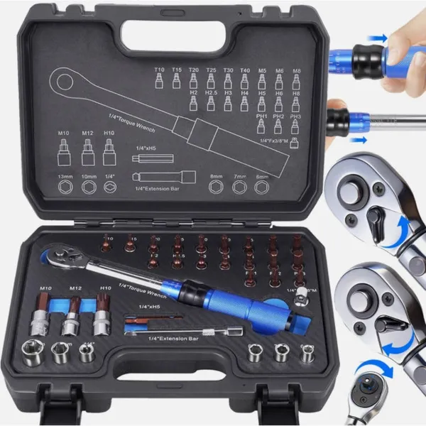 1/4 Inch Industrial-grade Torque Wrenchdjustable Torque Accuracy Kilograms Auto Mechanic Tooltorque Torque Wrench 5-25Nm Bicycle Repair Tool Kit (32-Piece)