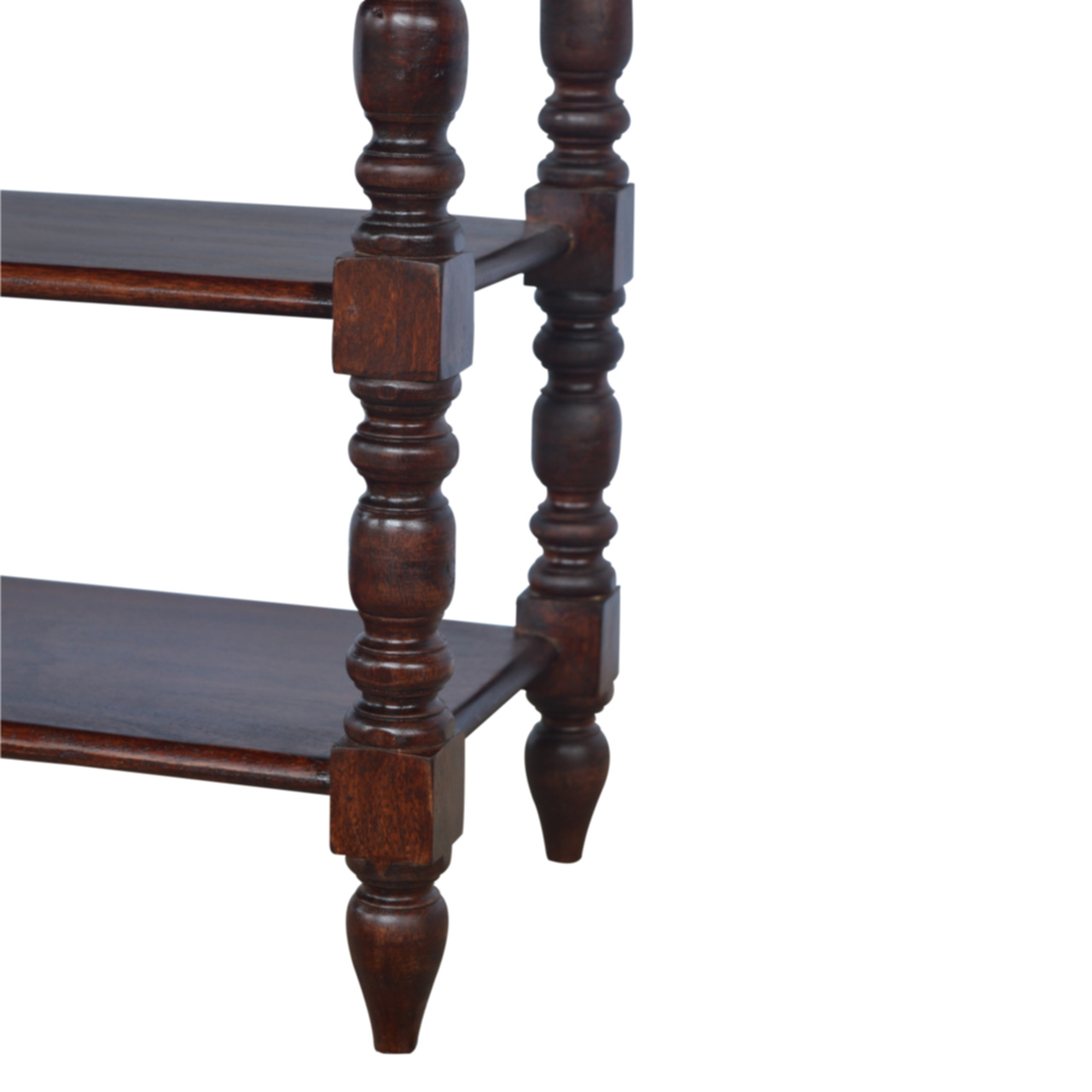 Solid Wood Turned Occasional Table, 1 Drawer,2 Big Shelves, Dark Brown — image 3
