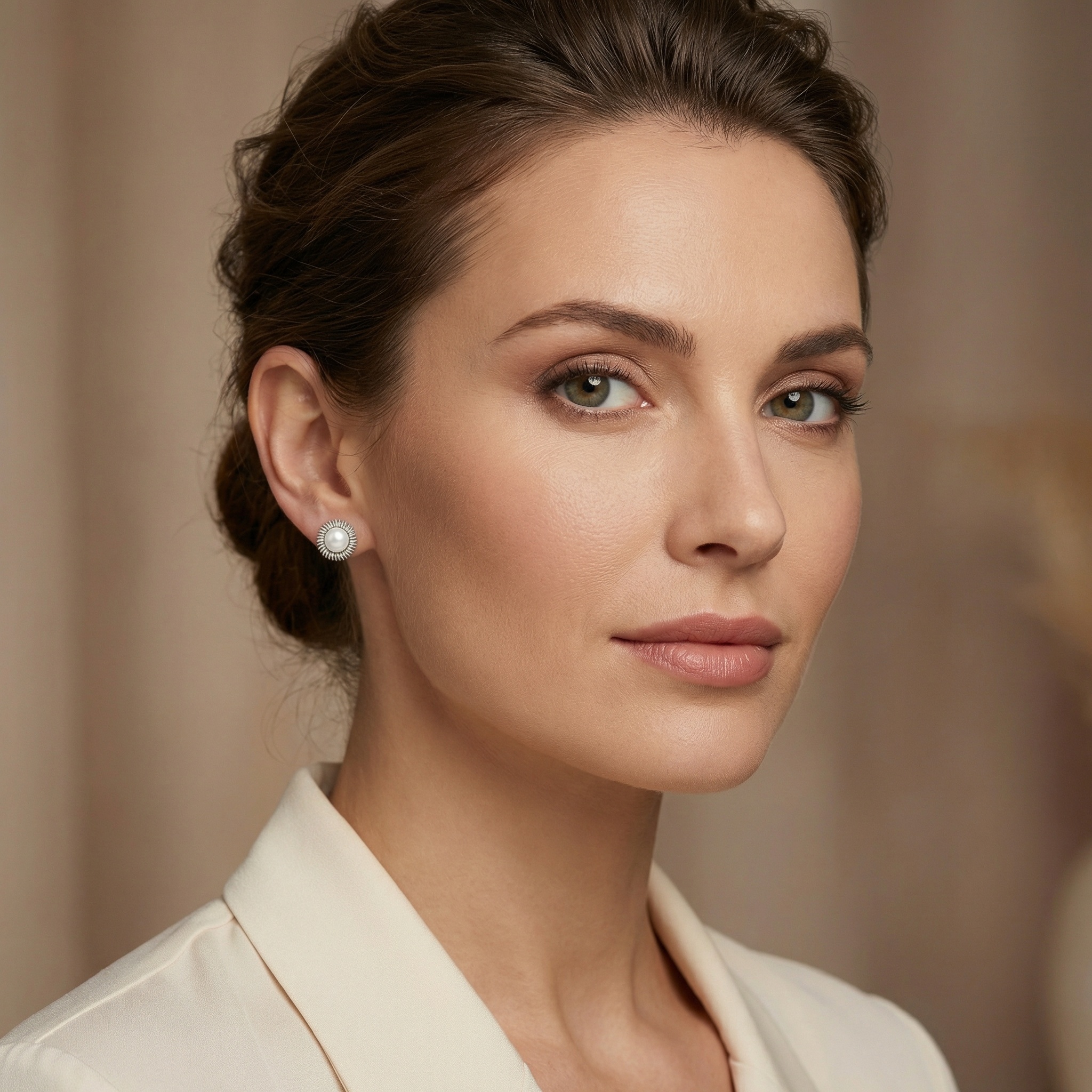 925 Sterling Silver Elegant Sterling Silver and White Cultured Pearl Stud Earrings with Textured Coiled Halo