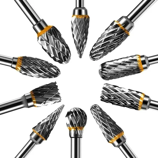 Hard Alloy Rotary Files 3x6 Single And Double Grain Tungsten Steel 3*6mm Double Grain Transparent Box Mixed Pack 10pcs