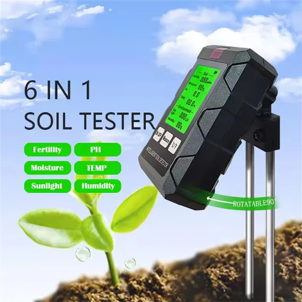 6-in-1 Soil Tester, Soil Fertility, PH-Temperature, Air Humidity, Sunlight, Air Humidity Detector, Gardening, Soil Analyzer, Soil Tester, New