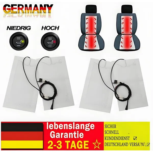 2 Sets Carbon Fiber Car Seat Heating Pads, Universal Heater Mats Retrofit Kit For Cars, Trucks, 12V