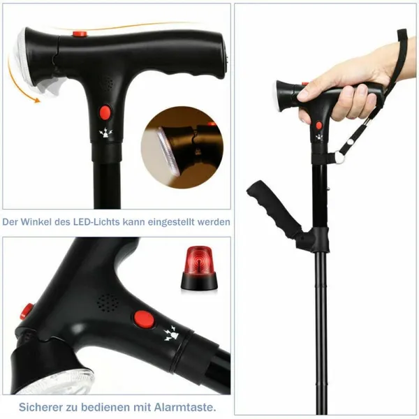 Foldable Telescopic LED Walking Cane Safe Mobility Aid For Seniors
