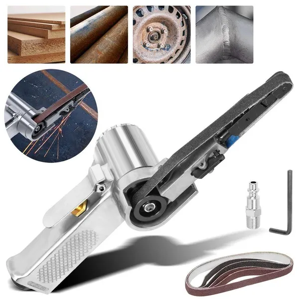 10mm Pneumatic Belt Sander, Lightweight Handheld Air Powered Grinder Polisher With 5 Sanding Belts