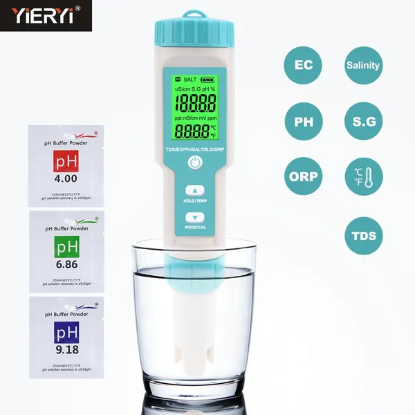 7 In 1 PH/TDS/EC/ORP/Salinity/S.G/Temperature Meter C-600 Water Quality Tester For Drinking Water, Aquariums