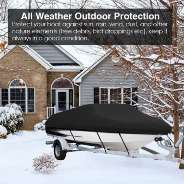 Full-Size Boat Cover, Heavy-Duty Marine-Grade Towing Cover Suitable For V-Hull Boats, Tri-Hull Boats, Bass Boats, Fishing And Skiing Boats, And Square Boats, Providing Comprehensive Sun Protection