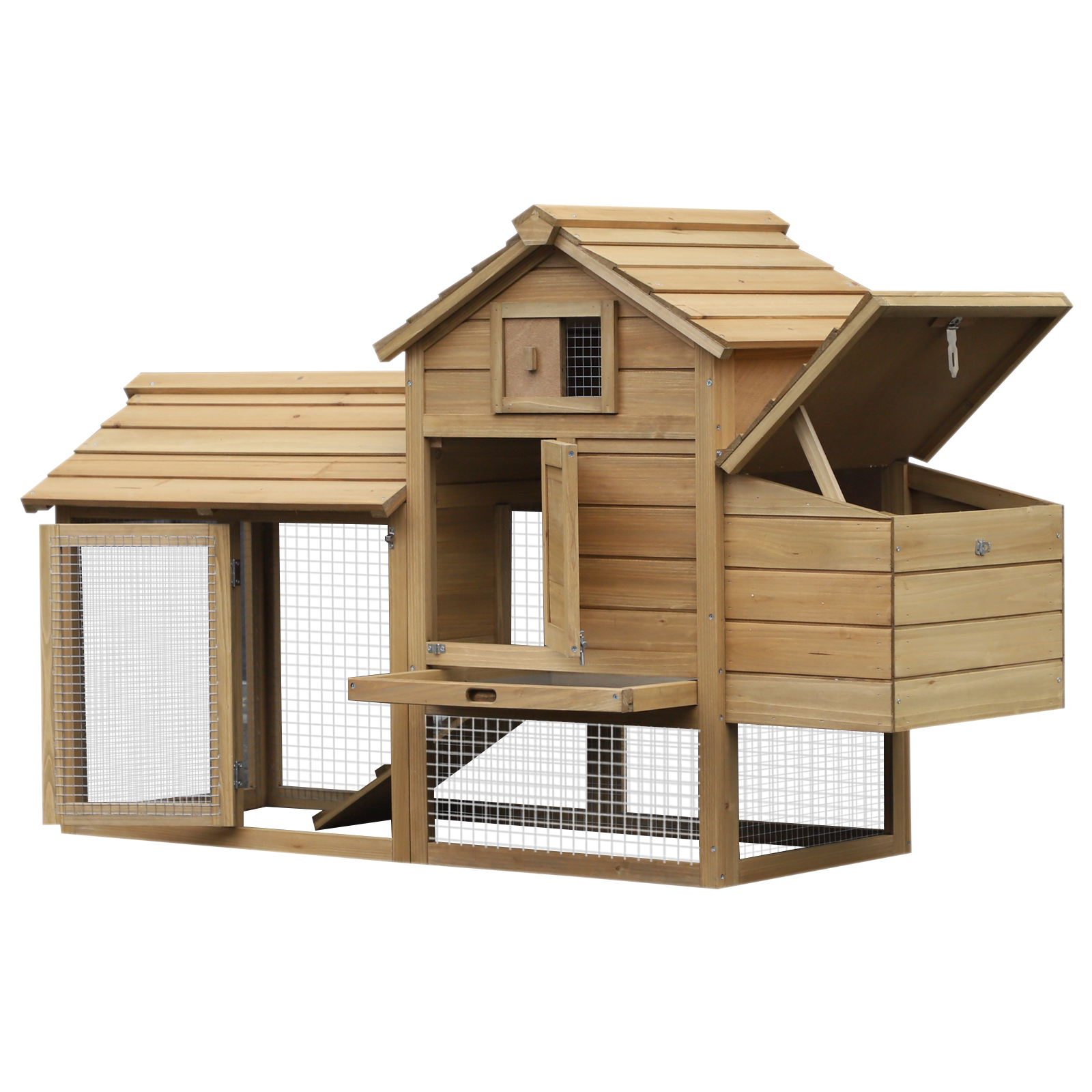 PawHut 59 Small Wooden Chicken Coop Hen House Poultry Cage For Outdoor Backyard With 2 Doors, Nesting Box And Removable Tray, Natural Wood