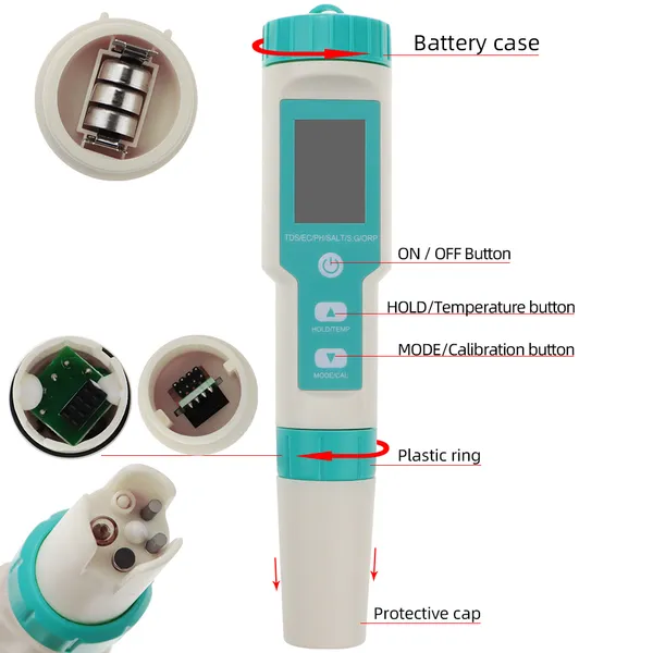 7 In 1 PH/TDS/EC/ORP/Salinity/S.G/Temperature Meter C-600 Water Quality Tester For Drinking Water, Aquariums