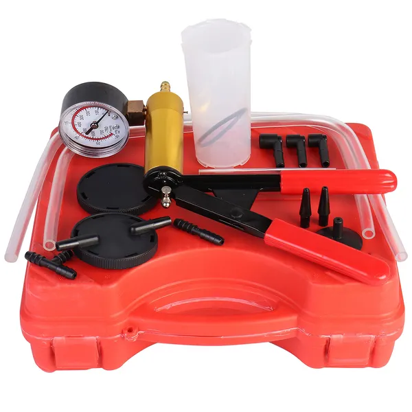 2 In 1 Brake Bleeder Kit Hand Held Vacuum Pump Test Set For Automotive With Protected Case, One-Man Brake Clutch Bleeding Tool
