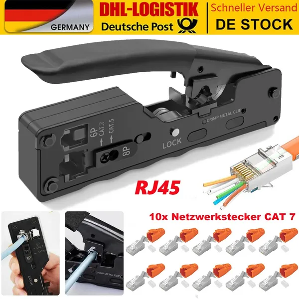 RJ45 Crimping Tool Wire Stripping Cutting Vertical Crimping Network Cable Pliers With Through-hole Cat7 Cat6 Cat5 8P6P Pliers