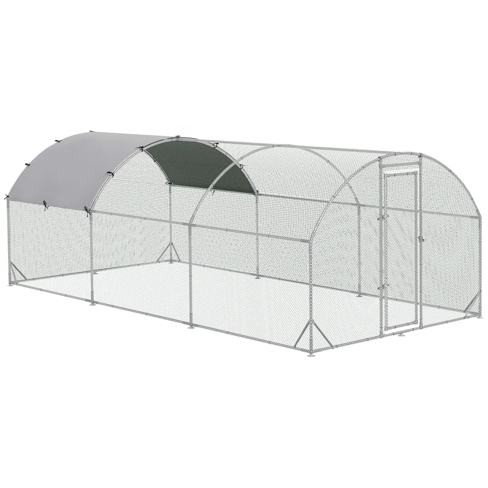 PawHut Large Chicken Coop Metal Chicken Run With Waterproof And Anti-UV Cover, Dome Shaped Walk-in Fence Cage Hen House For Outdoor And Yard Farm Use, 1 Tube Diameter, 9.2X 18.7X 6.5