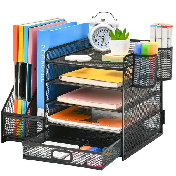 1pc 5-tier Multifunctional Stationery Storage Box | Steel Desktop Storage Rack...