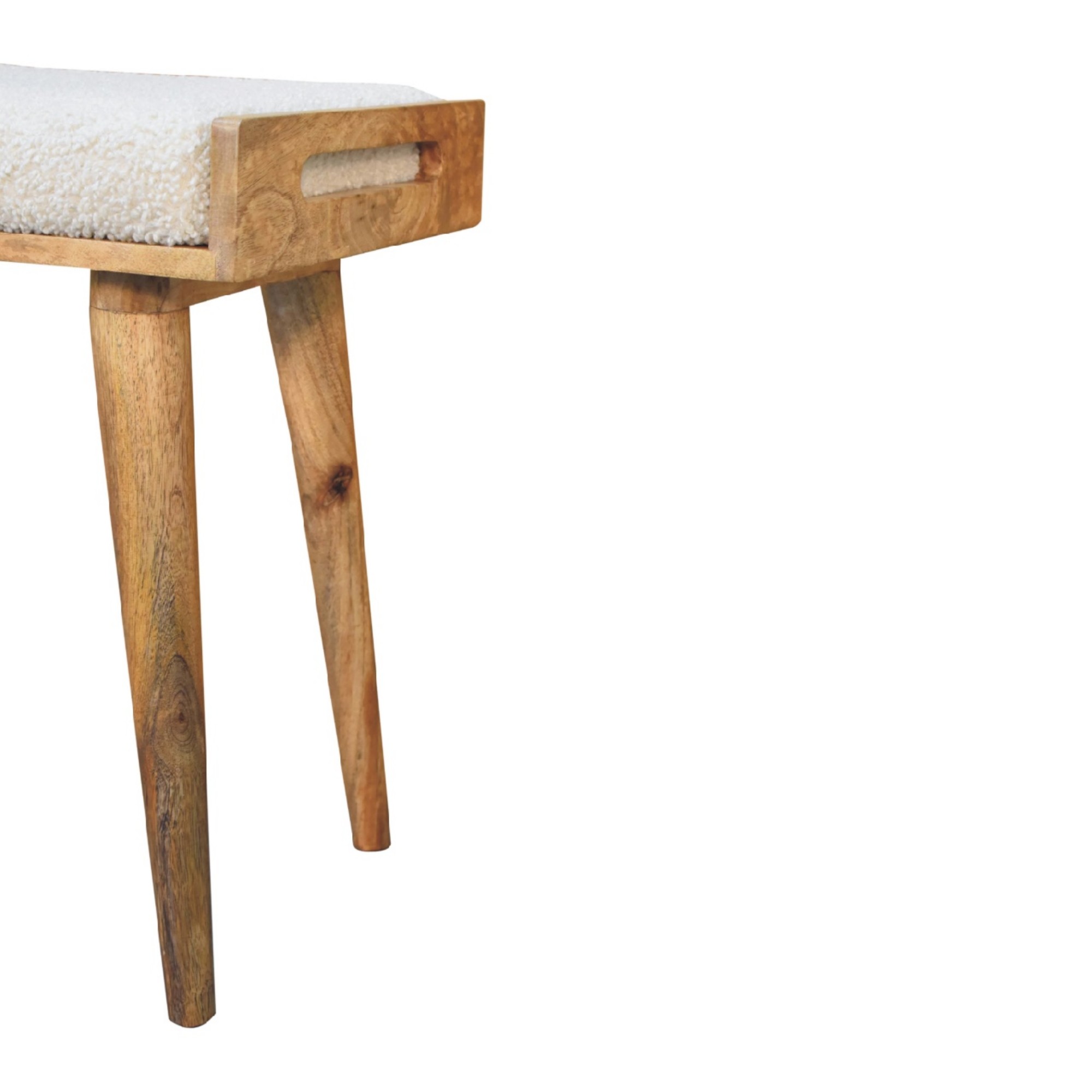 Solid Wood Boucle Cream Tray Style Footstool, Upholstered, Nordic Legs, Beige — image 5