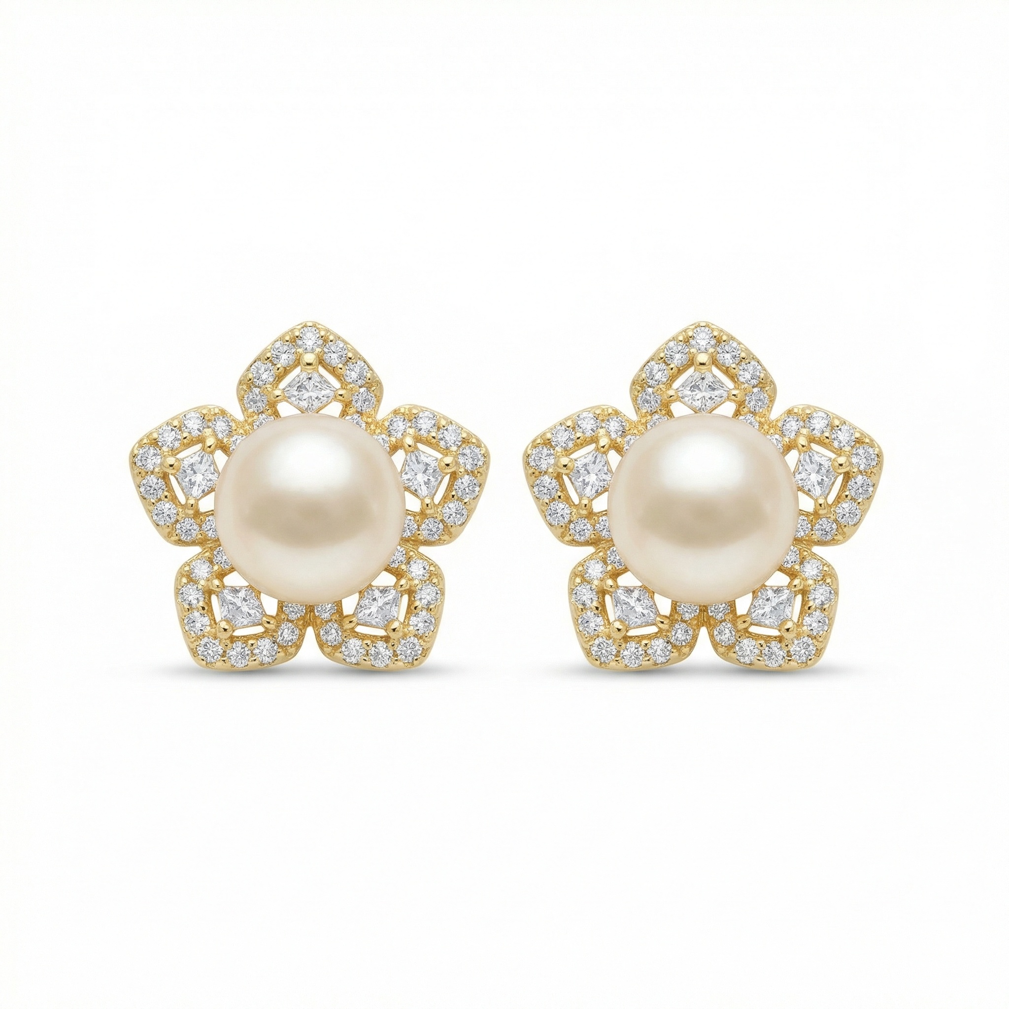 Sterling Silver Pearl Floral Stud Earrings