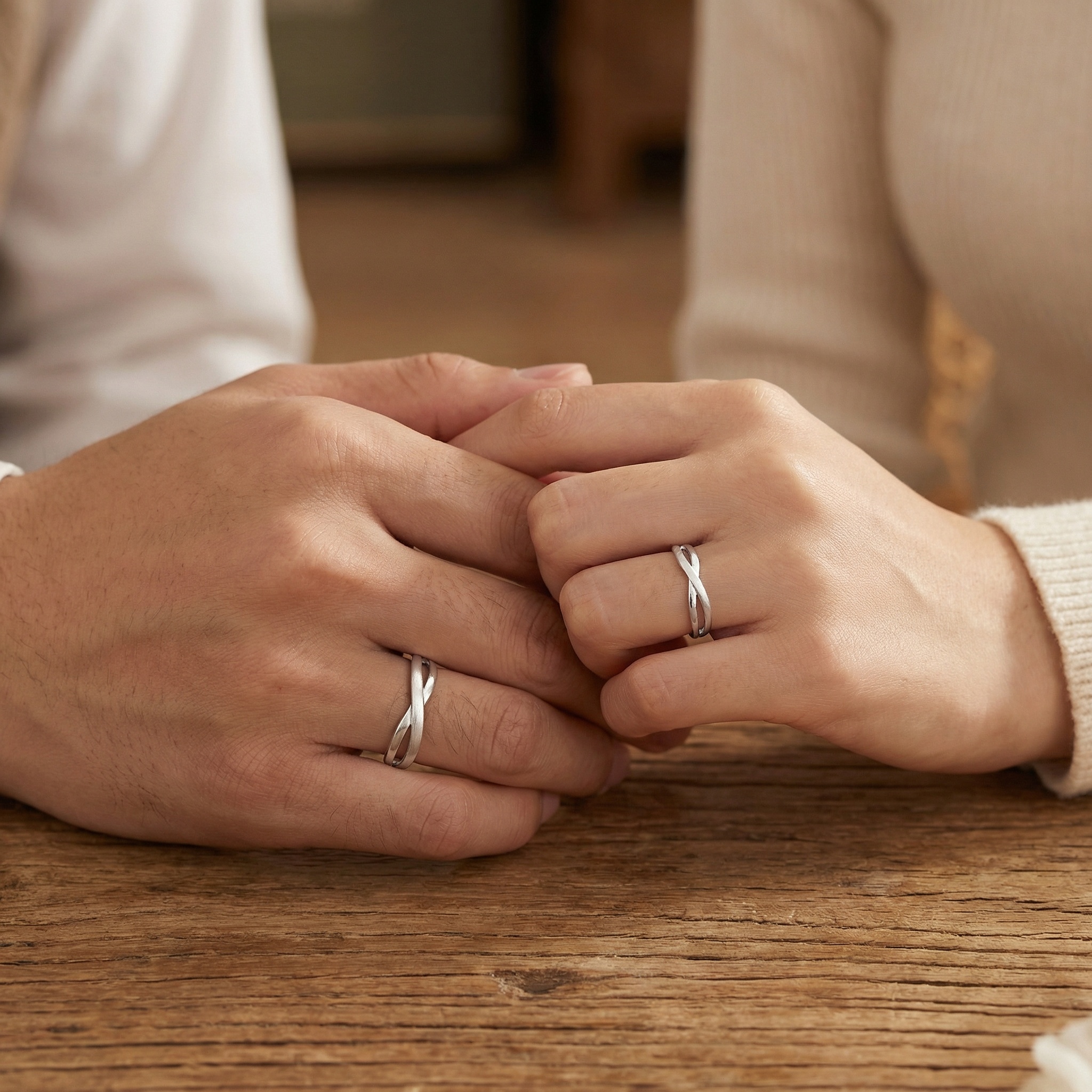 925 Sterling Silver Elegant S925 Sterling Silver Infinity Adjustable Couple Rings with Matte and Polished Finish
