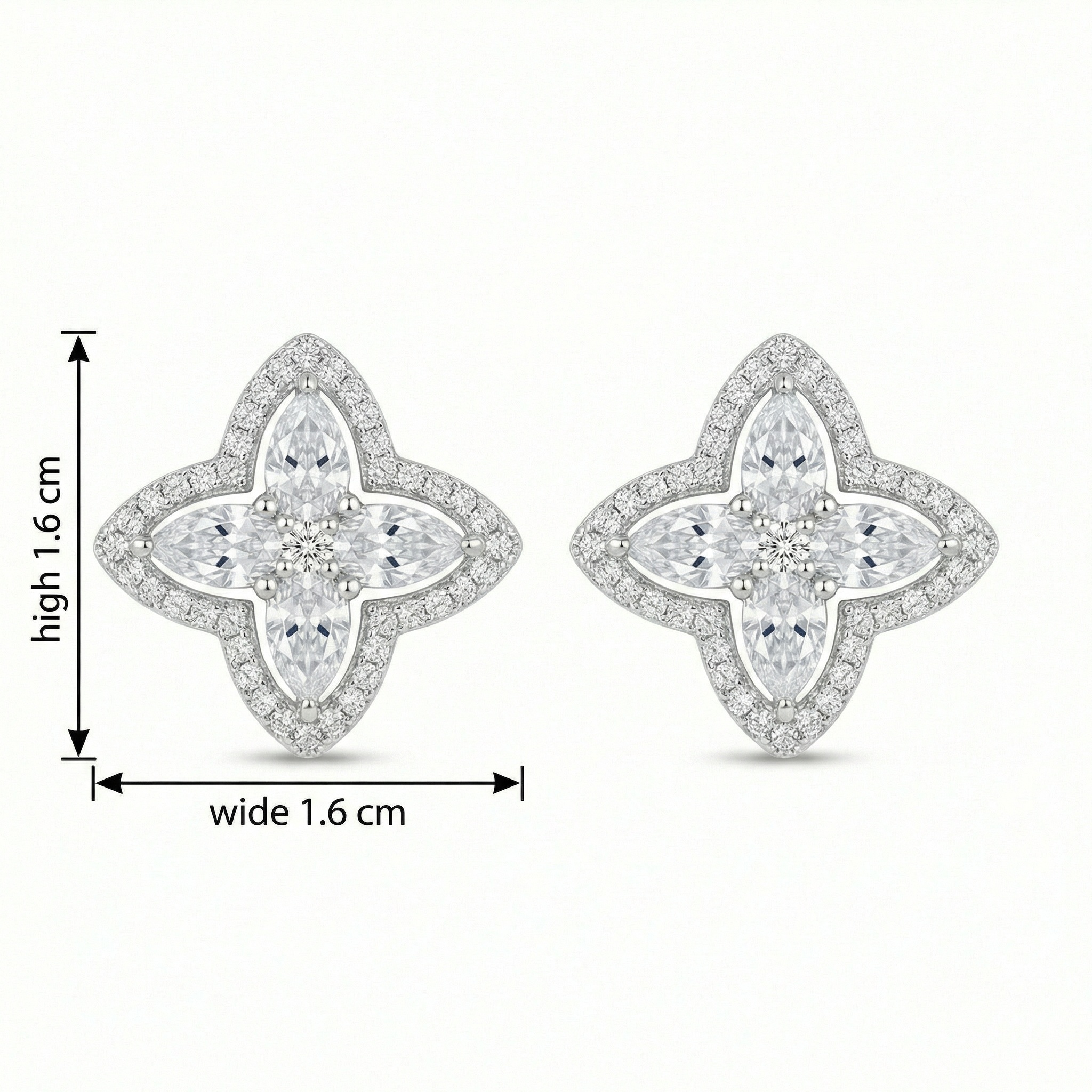 925 Sterling Silver Elegant Floral Marquise Cluster Stud Earrings in Radiant White Metal