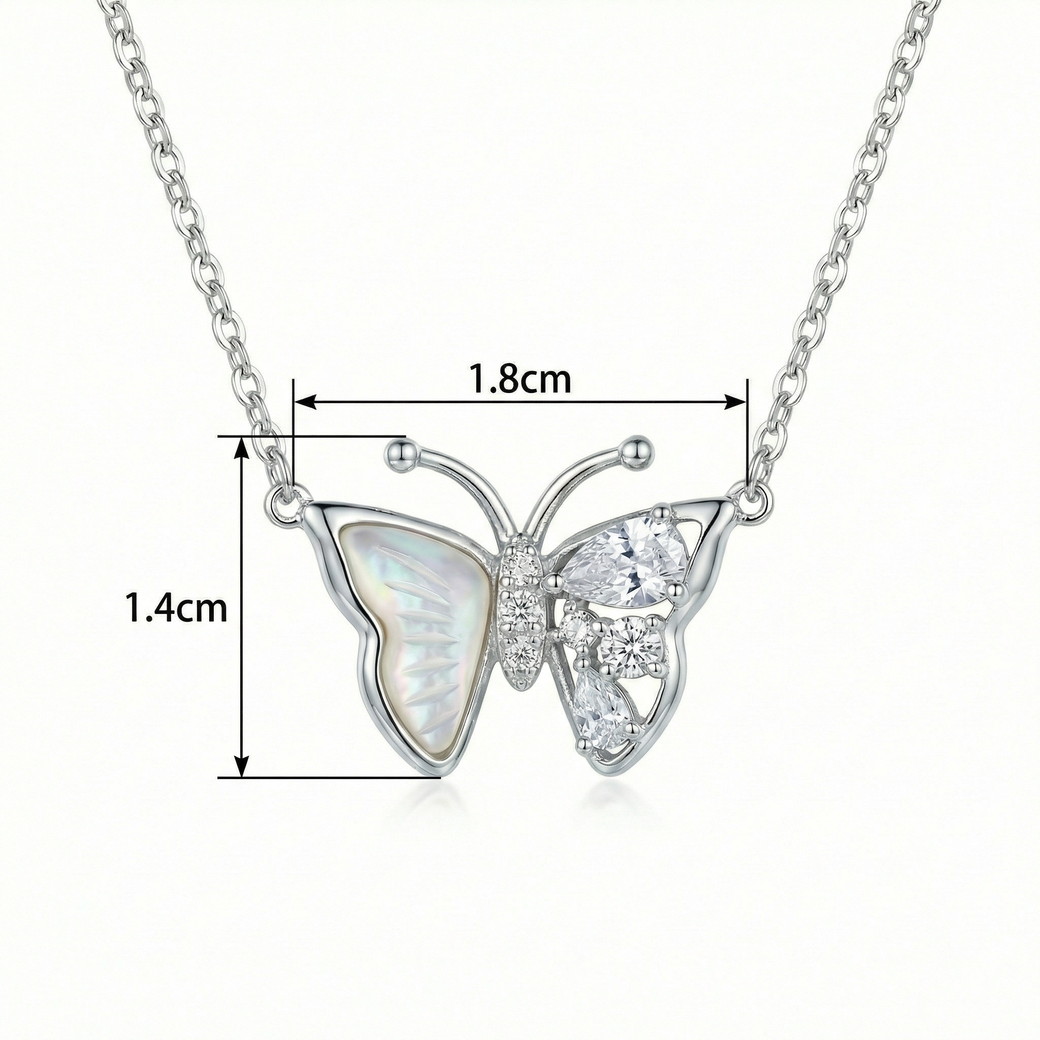 925 Sterling Silver Elegant Butterfly Necklace with Mother-of-Pearl and Sparkling Stones 4