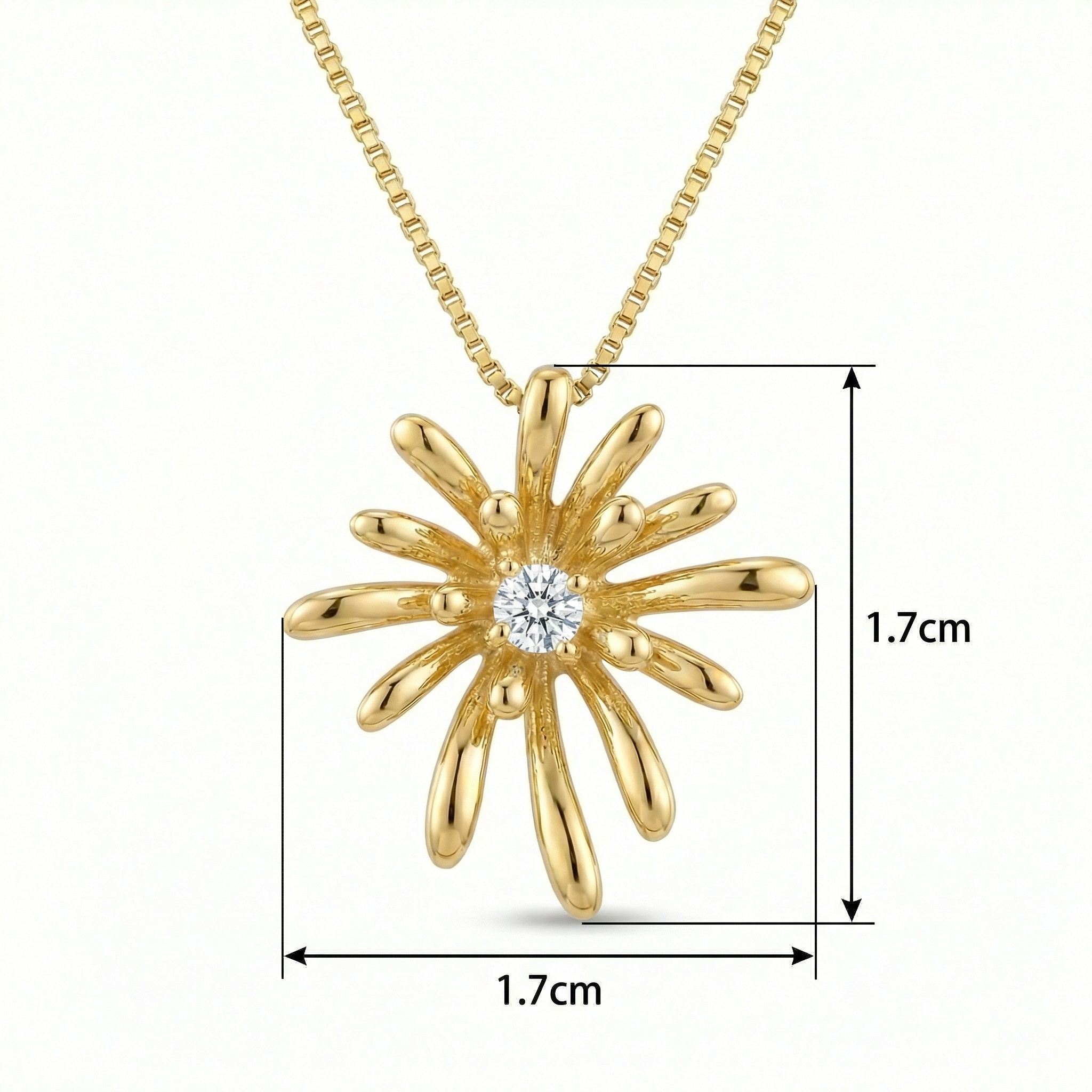 925 Sterling Silver Radiant Sunburst Pendant Necklace Featuring a Brilliant Round-Cut Central Gemstone 