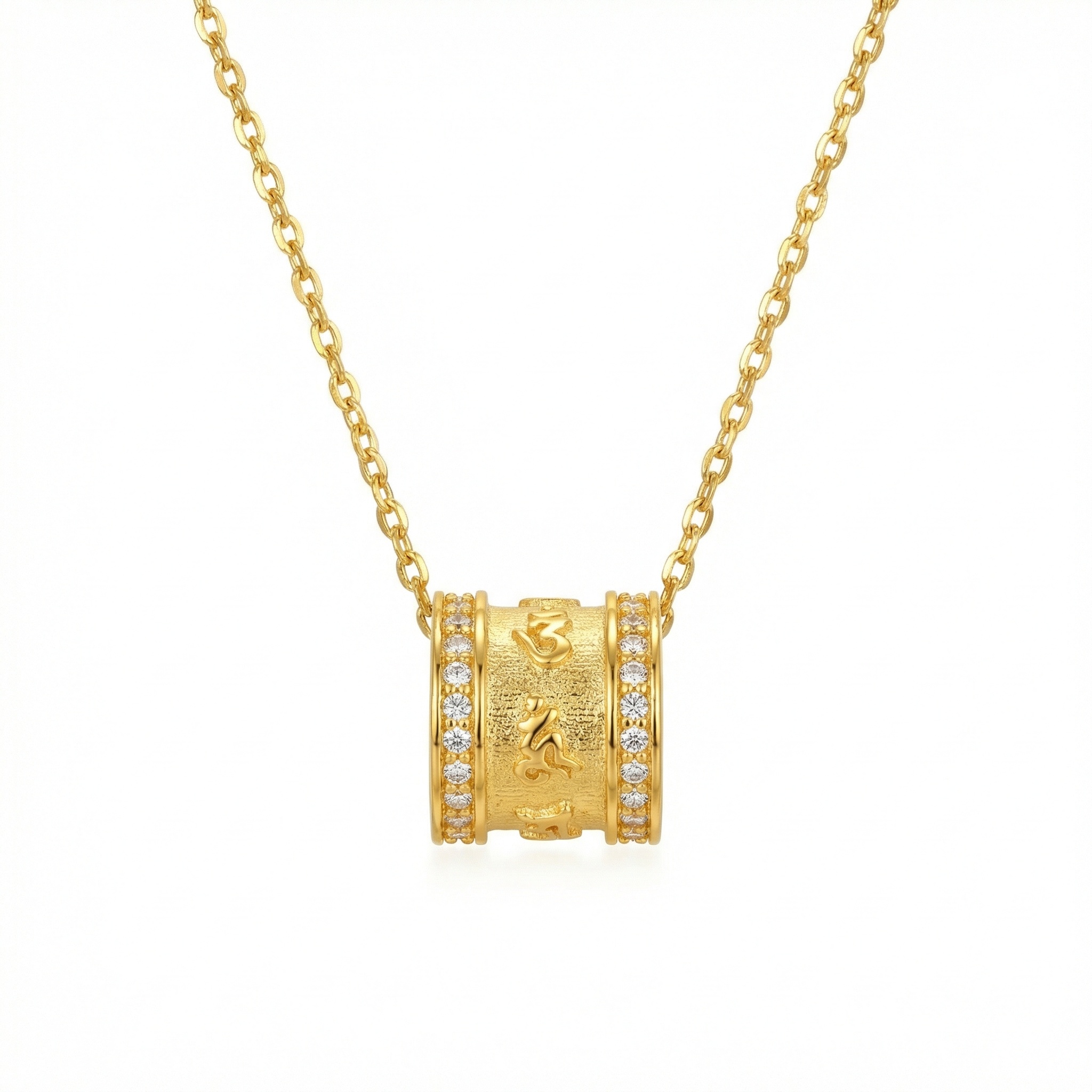 925 Sterling Silver Exquisite Sacred Script Cylinder Pendant with Glistening Stone Accents on Fine Chain