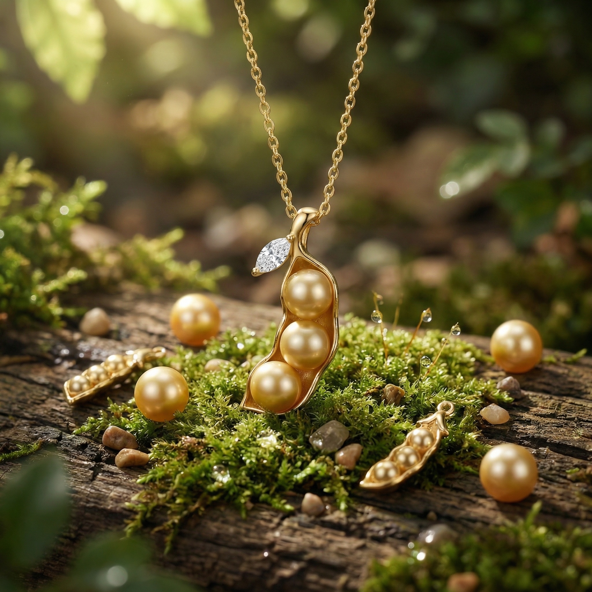 925 Sterling Silver Elegant Three-Pearl Pea Pod Necklace Featuring a Sparkling Marquise Gemstone Accent 3