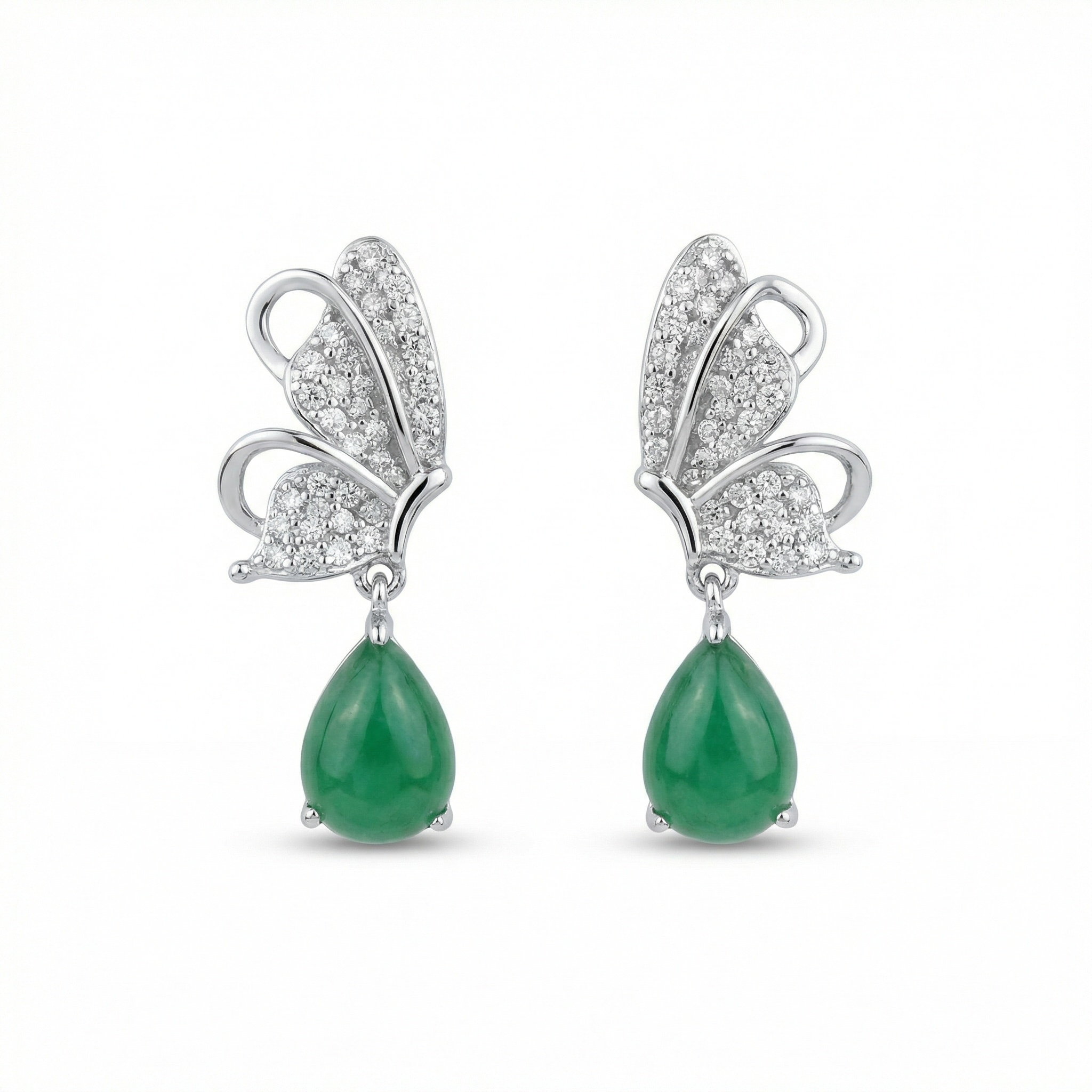925 Sterling Silver Elegant Butterfly Drop Earrings with Green Teardrop Gemstones 