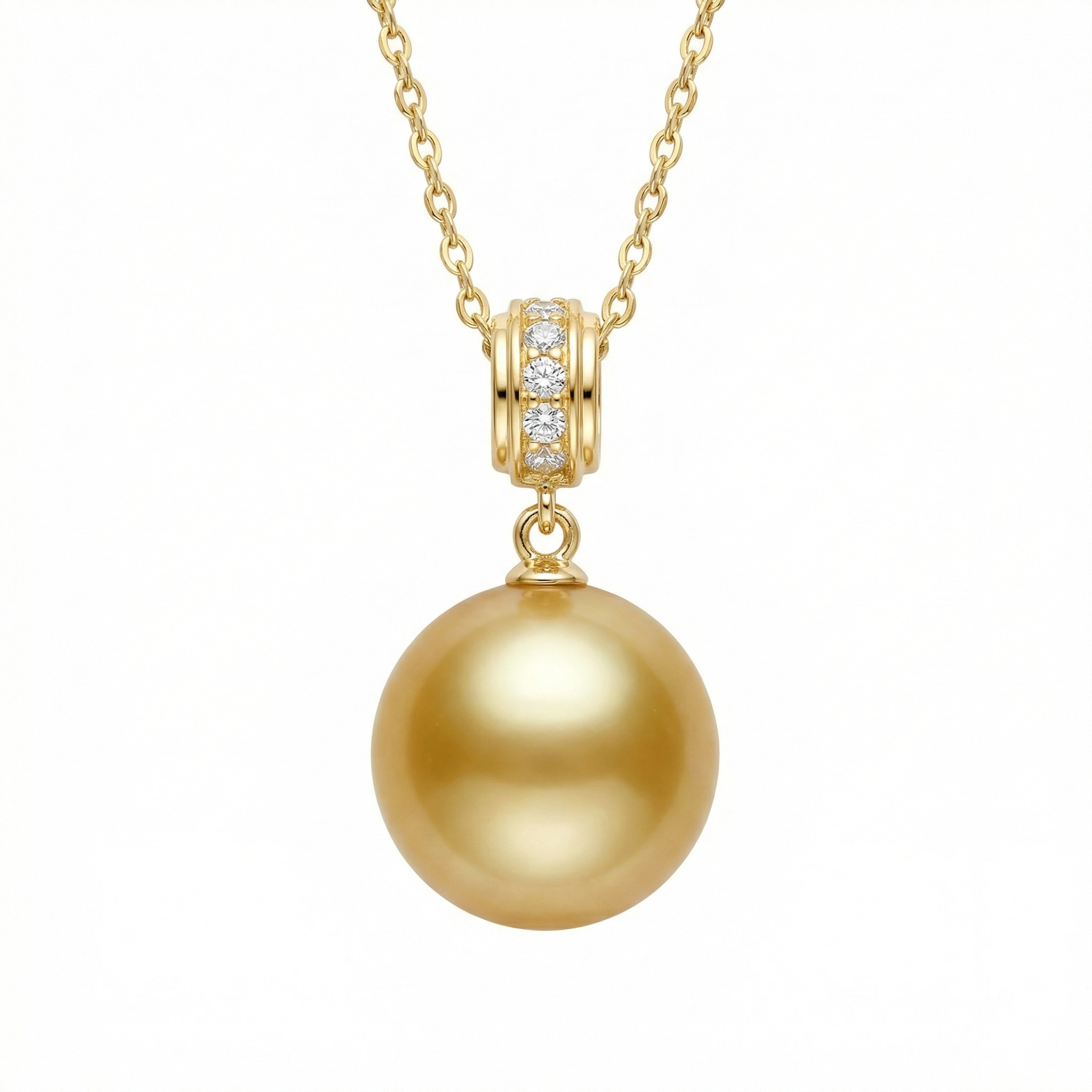 925 Sterling Silver Radiant Deep Honey Pearl Pendant Necklace With Brilliant Diamond Accents And Delicate Chain