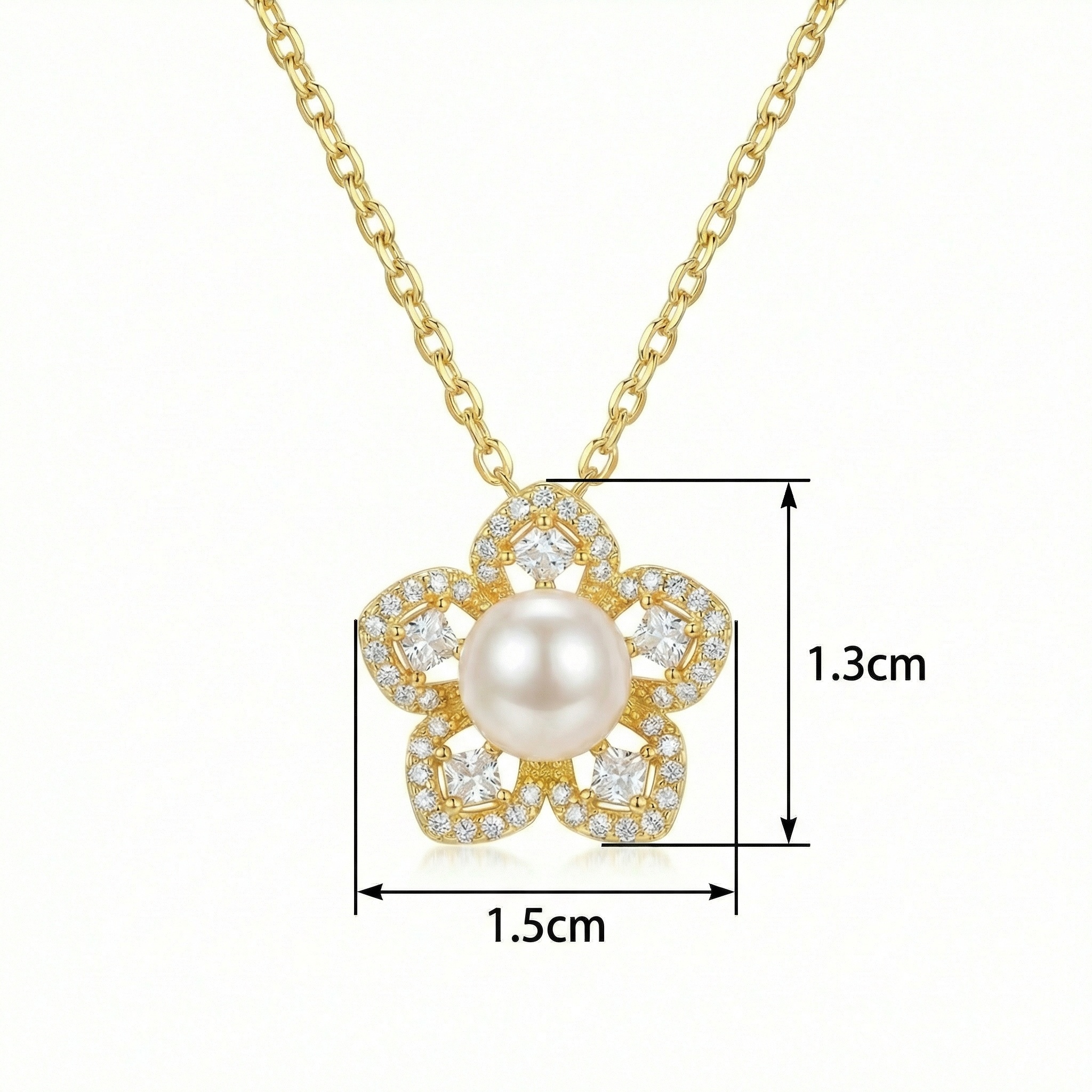 925 Sterling Silver Elegant Pearl and Diamond Floral Pendant Necklace with Shimmering Chain